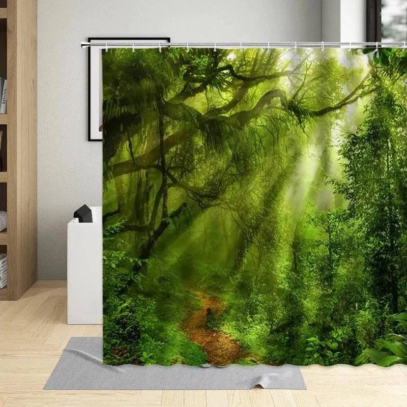 Douchegordijnen Lente Bossen Groen Natuurlijk Landschap Gordijn Bomen Kreek Jungle Bergwater Badkamer Bad Decoratie Doeksets