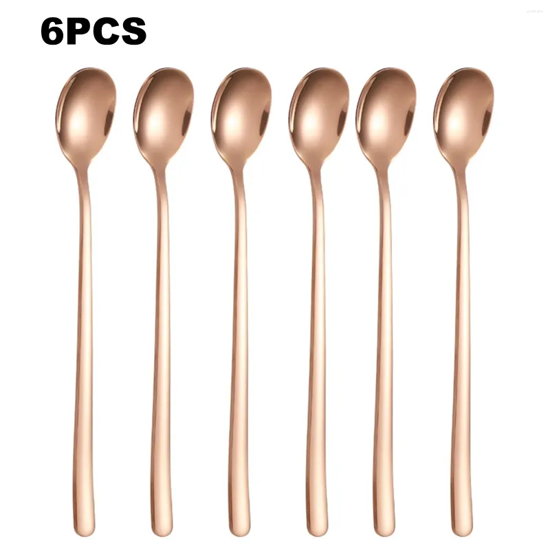 Spoons 6pcs Long Handle Iced Tea Spoon Coffee Ice Cream Stainless Steel Cocktail Stirring