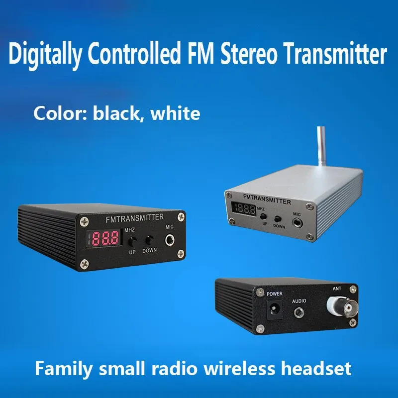 Adapter 1MW PLL Stereo FM MP3 Sändare Mini Radiostation 87109MHz w/ Power Adapter Antenna Shield Wire