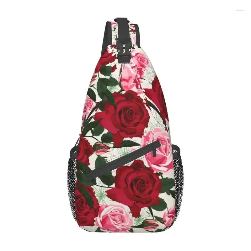 Rucksack mit rosa Rosen-Blumenmuster, Umhängetasche für Herren, individuelle Blumen-Brust-Umhängetasche für Reisen, Tagesrucksack
