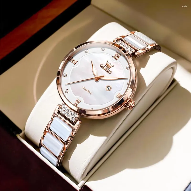 Horloges TAXAU Quartz Horloge Voor Dames Mode Elegante Keramische Band Datum Waterdicht Roestvrij Staal Dames Horloge Armband Set Geschenken