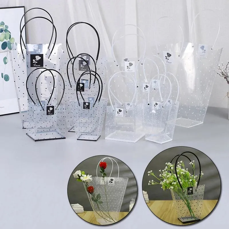 Envoltura de regalo Bolsa de ramo en forma de T Embalaje de flores portátil Lunar transparente Decoración impermeable