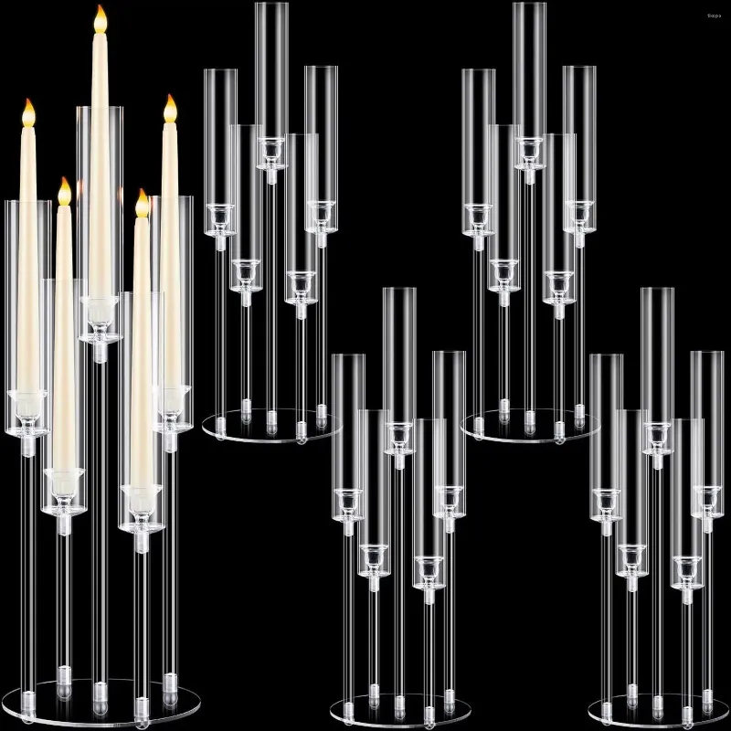 Kerzenhalter, Acryl-Kandelaber-Mittelstücke, 5-armiger transparenter Halter, konischer Kerzenständer mit rechteckiger Basis
