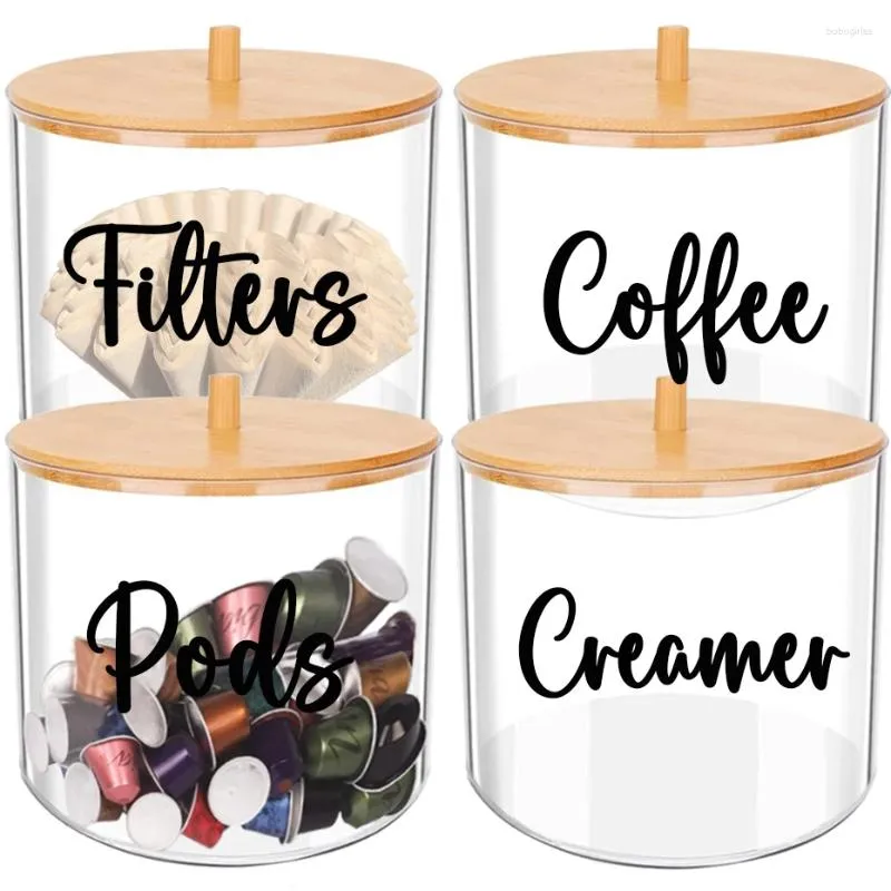 Opslagflessen Koffiepads Houder Met Bamboe Deksel Multi-use Station Organizer Voor Counter Bar Filters Creamers Container