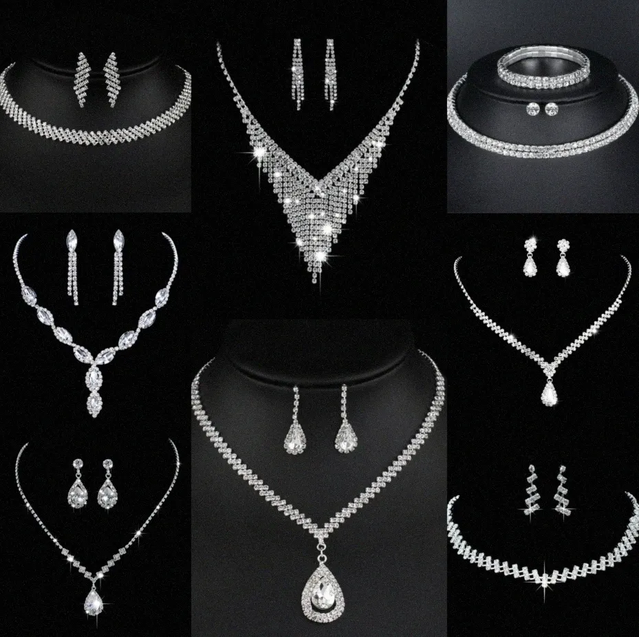 Värdebelt lab diamantsmycken Set Sterling Silver Wedding Halsband örhängen för kvinnor brudgagemang smycken gåva u9fp#