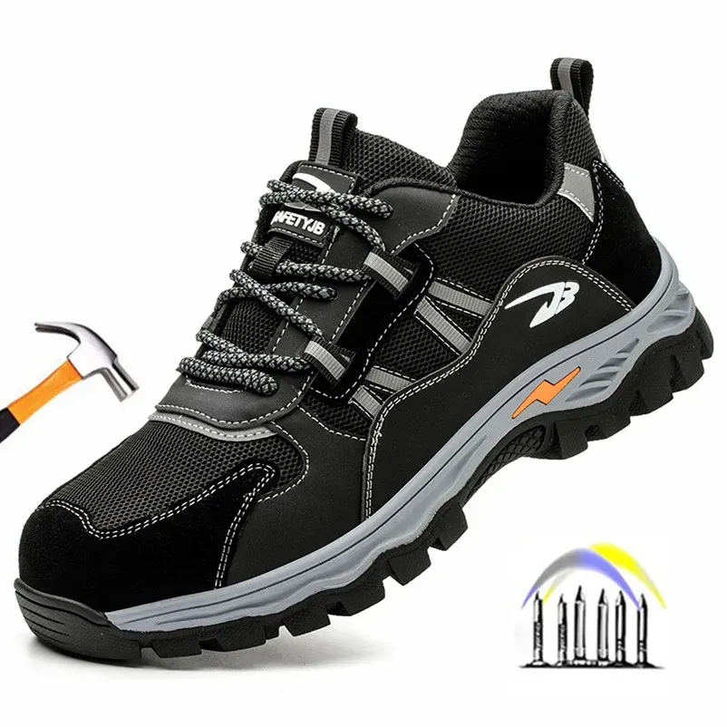 Boots Anti Puncture Black Work Chaussures Chaussures de sécurité respirantes pour les hommes de travail des hommes avec des chaussures de travail de protection antidérapante