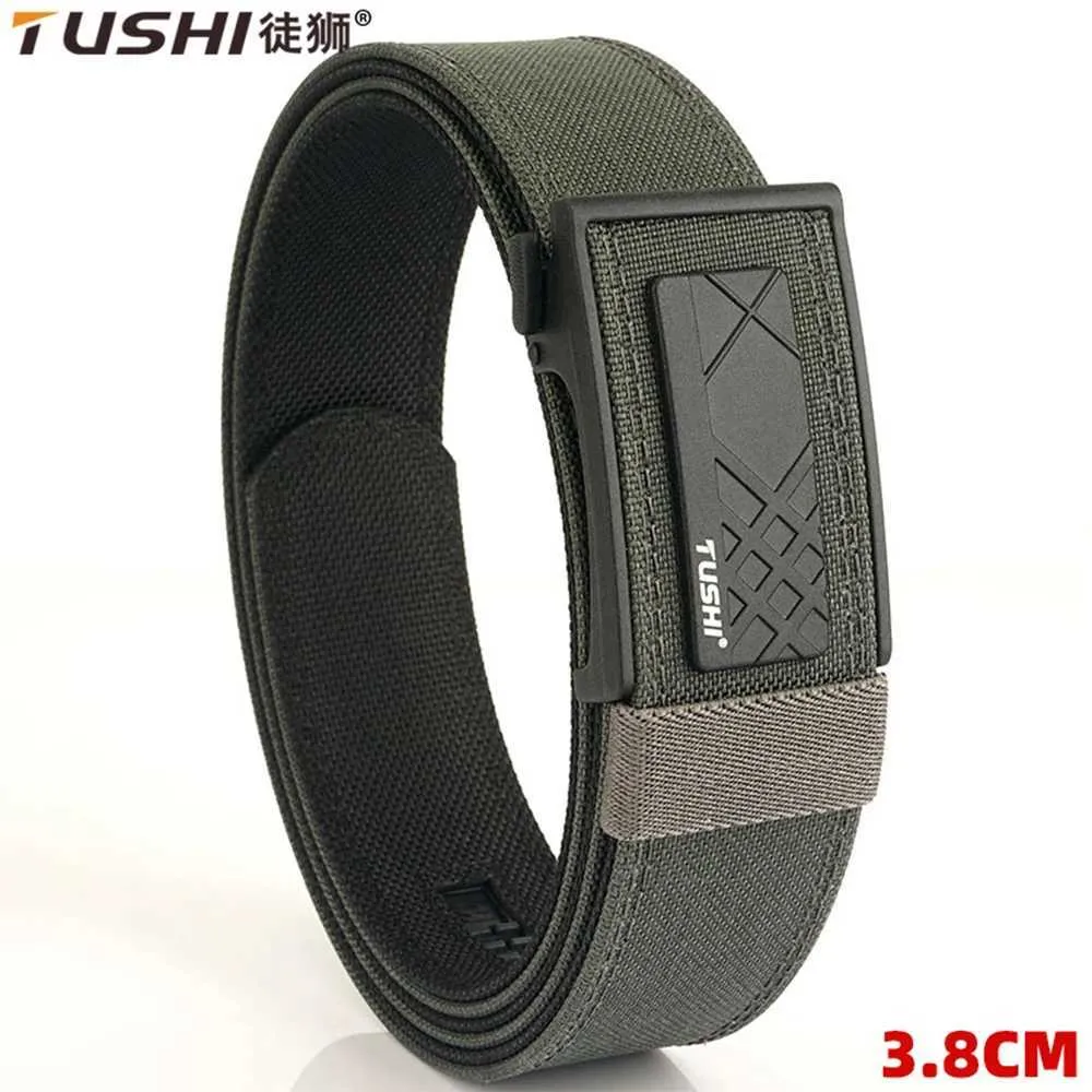 Belts TUSHI 3.8cm Mens and Womens Tactical Gun Strap 1100D Nylon Metal Automatic Buckle Police Hunting Strap IPSC Cordless Q240401