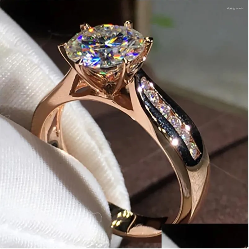 Bagues de cluster 18K Au750 Rose Gold Femmes Party Bague de fiançailles 1 2 3 4 5 Rond Moissanite Diamant Trendy Mignon Classique Drop Livraison Juif Dhyni