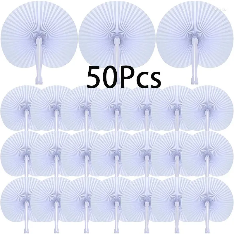 Decoratieve beeldjes 50 stuks ronde opvouwbare ventilatoren met plastic handvat papier handheld gevouwen bruiloft voor verjaardagsfeestje gunst