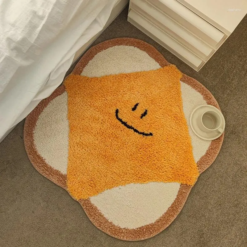 Carpets Tufting Toast Bedside Rug Soft Food Living Room Carpet Bread Bathroom Mat Floor Pad Bedroom Doormat Aesthetic Home Decor 75x75cm