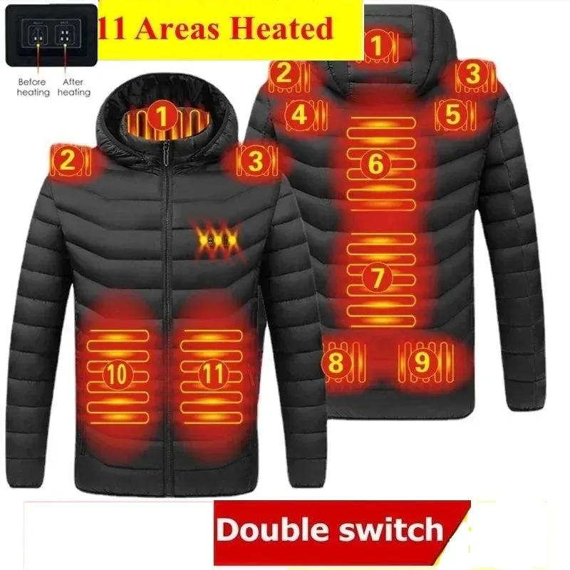 Kleding 11 Verwarmingsjack Winter Winter Warm USB Verwarmingsvest Smart thermostaat Haped Kap verwarmde kleding Waterdichte Warm Gevotte jas 6xl