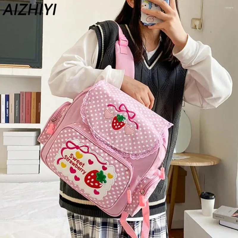 Borse da scuola Borsa Kawaii per ragazze Bambini Zaino per adolescenti Simpatico libro per studenti alla fragola Mochila Zaino multitasche in nylon da donna