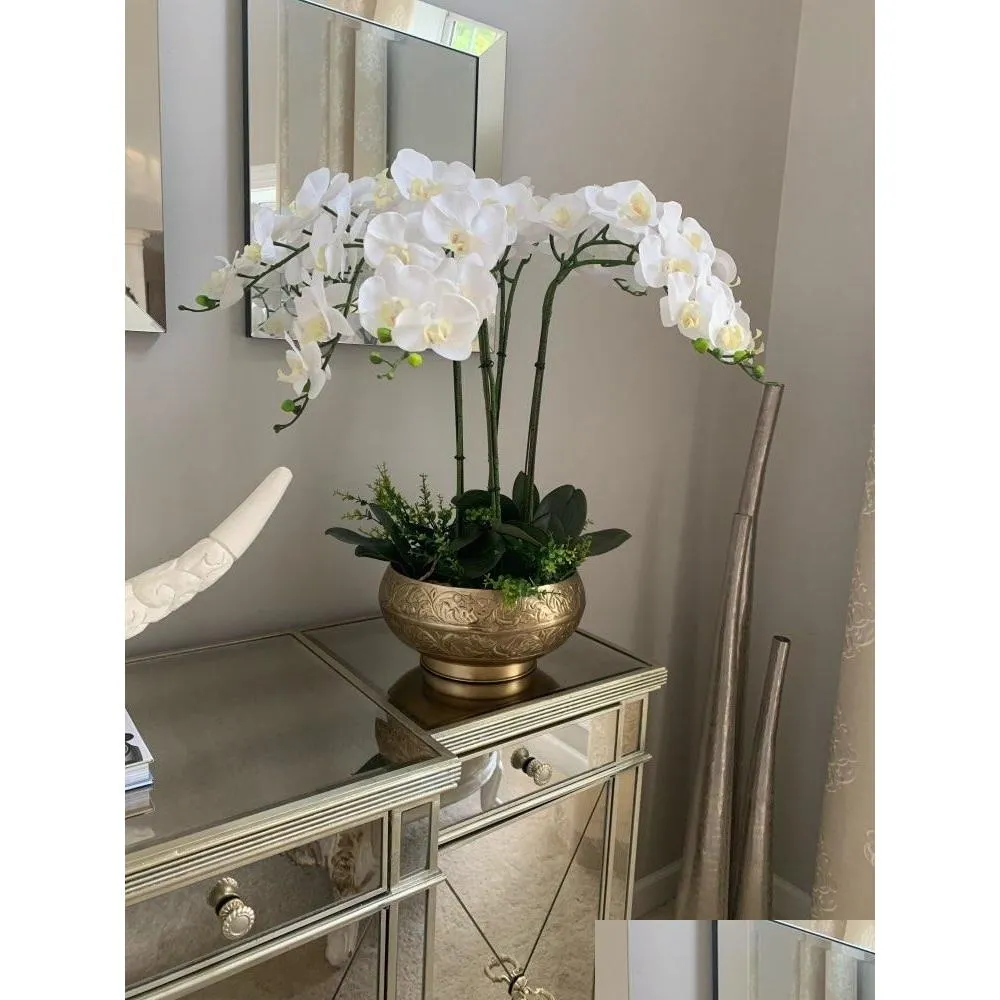 Dekoracyjne wieńce kwiaty ustawione wysokiej jakości orki aranżacja lateksu SIL prawdziwy dotyk duży rozmiar luksusowy stół kwiat el el dekoracje bez upuszczenia dh3gu