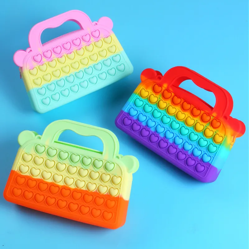 19.8x15x5.5cm Fidget Brinquedos Silicone Push Bubble Crossbody Bag Sensory Reliver Stress Autismo Crianças Bolsa Moeda Bolsa Bolsa Crianças Presentes de Natal 249