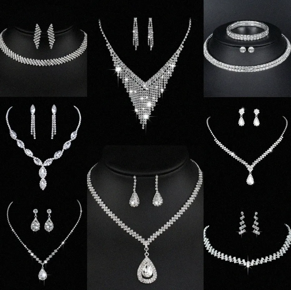 Prezioso laboratorio con diamanti set di gioielli in argento sterling collana di nozze orecchini per le donne gioielli di fidanzamento nuziale regalo I3nA #