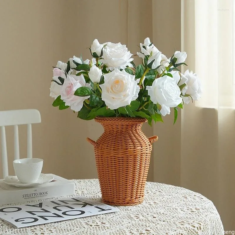 Vasos rattan tecido vaso retro arte mesa decoração plantas vaso de flores artesanal cesta casa jardinagem suprimentos