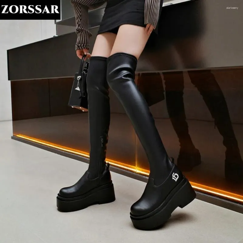 Boots Women Leather Over The Knee Boot Chunky Platform Autumn Winter Fashion Catwalk NightClub Dance Party Pretty Lady Thigh High