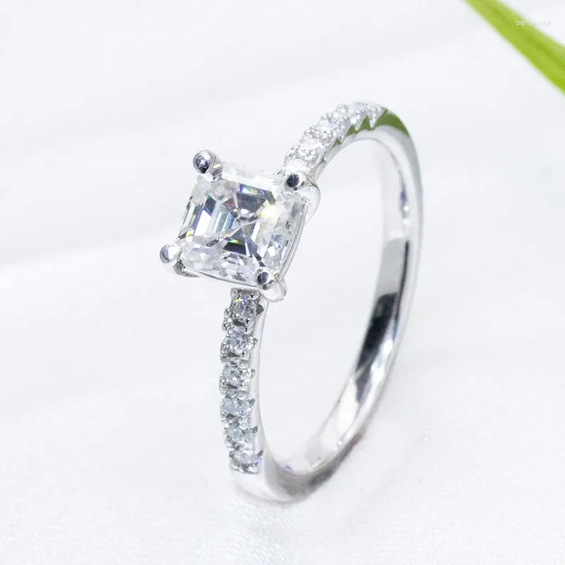 Anéis de Cluster Maudie Todo Real Moissanite Anel de Diamante 1.18ct Super Luxo S925 Espesso Sterling Elegante Asscher Corte Requintado Artesanato