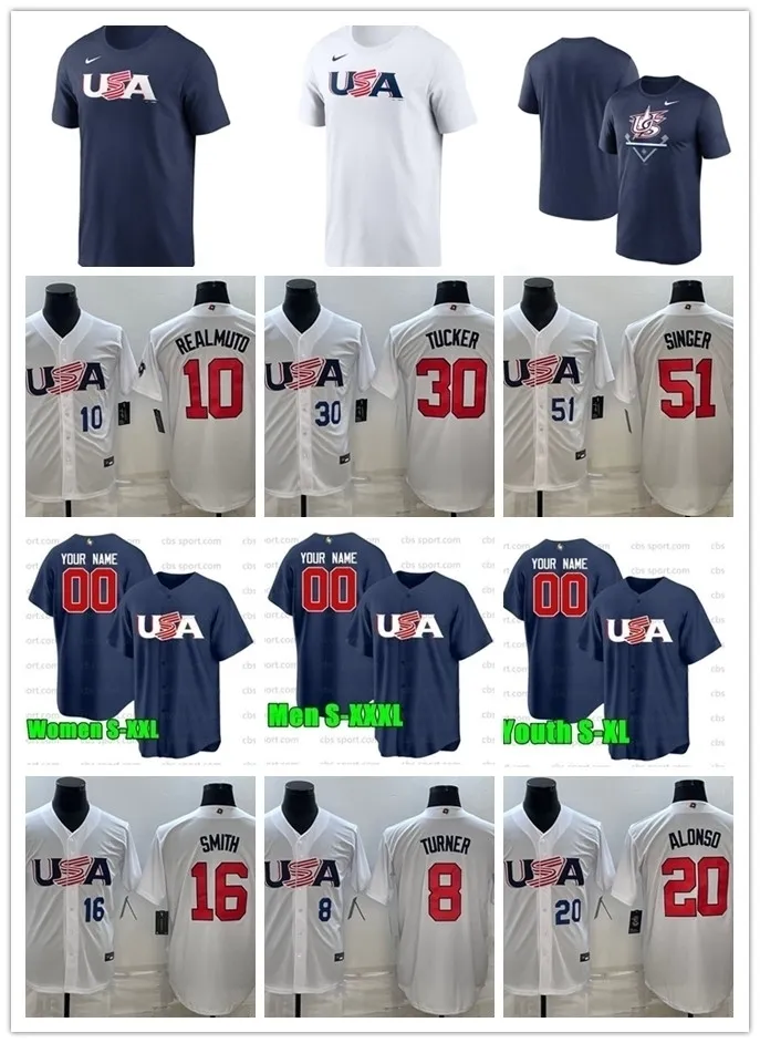 2023 World Baseball USA Jersey 22 Clayton Kershaws 7 Tim Anderson 46 Paul Goldschmidt 50 Adam Wainwright 12 Kyle Schwarber 31 Cedric Mullins 1 Jeff McNeil National