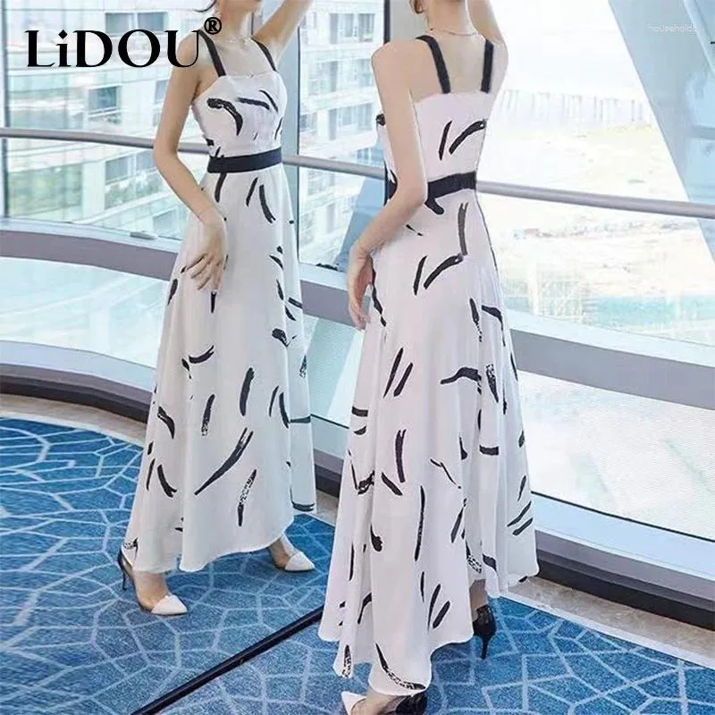 Casual Dresses Summer Printing Elegant Fashion Slip Dress Women's Sexy Sleeveless Tank Women Waist Robe Femme Sweet Vestido