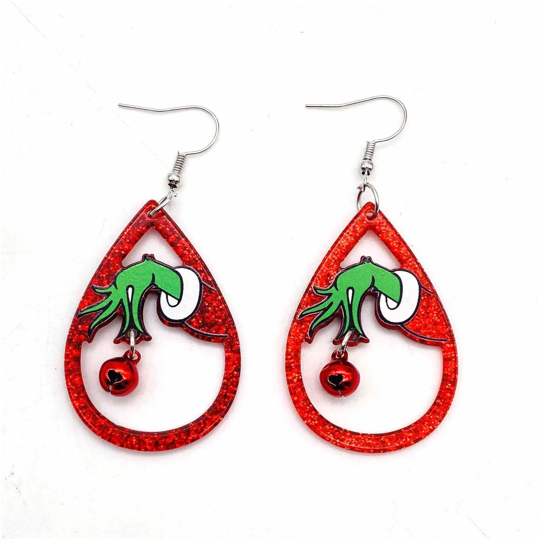 Charme Noël Goujons Acrylique Boucles D'oreilles Mode Jingle Bell Arbre De Noël Dangle Béquille Bonhomme De Neige Flocon De Neige Père Noël Glitter Teardrop Dhjr5