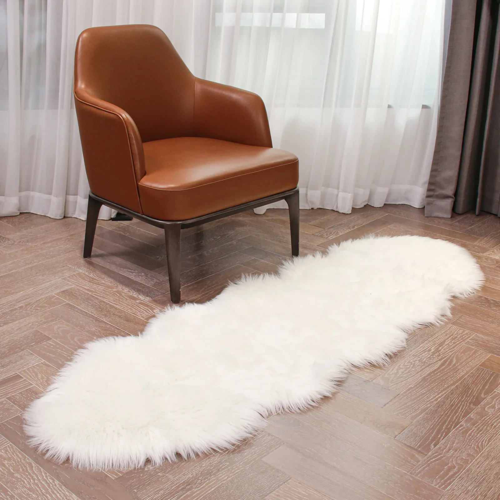 High Pile Faux Sheepskin Carpet Cushion Living Room Bedroom Soft Antislip Rug 240321