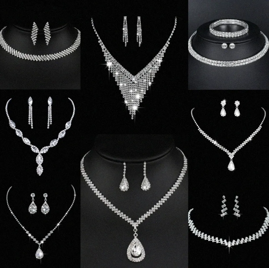 Ensemble de bijoux en diamant de laboratoire précieux, collier et boucles d'oreilles en argent sterling pour femmes, bijoux de fiançailles, cadeau D47i #