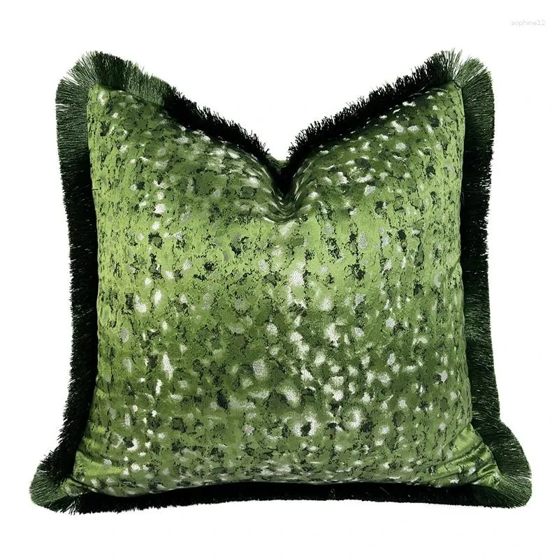 Housse de coussin en velours tissé vert foncé, taie d'oreiller moderne, décoration de maison moderne, avec franges abstraites, 18x18 pouces, 1 pièce par paquet