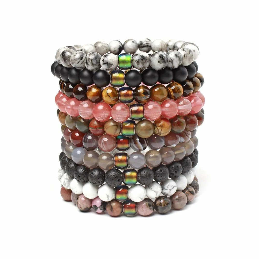 Bracelet Chakra en perles d'humeur, pierre de lave noire, volcanique, Yoga naturel, guérison, prière Reiki, perles de bouddha, livraison directe Otorx