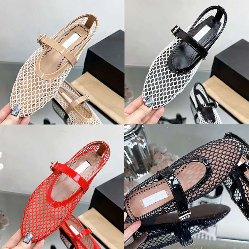 Designer Sandals Women Fishnet Ballet Flats Slides Black Fabric Pointed Toe Classic Loafers Buckle Summer Casual Shoes With Box 505