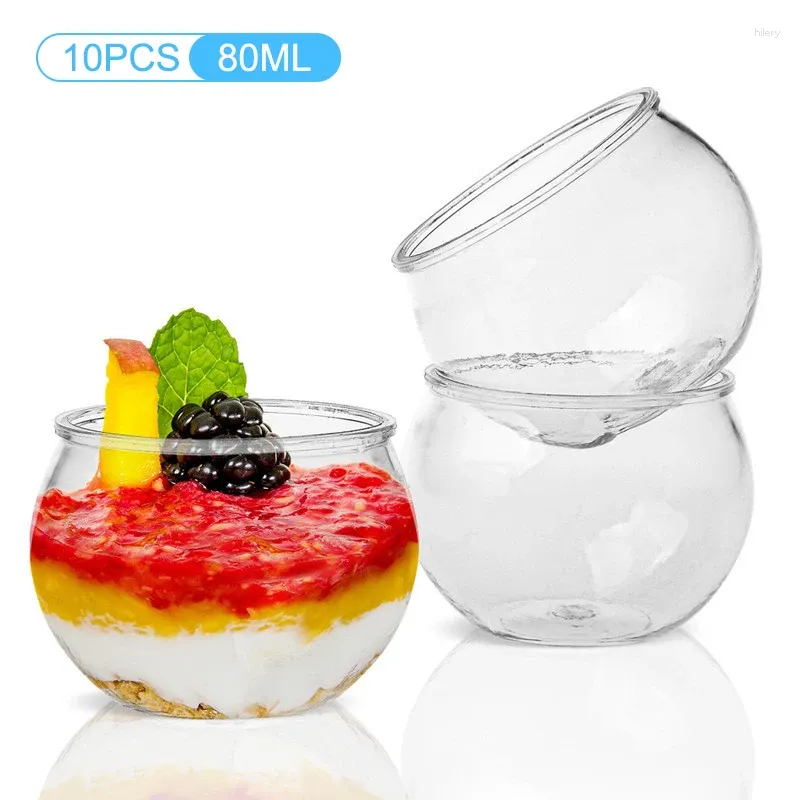 Tass jetables pailles 10 pcs 80 ml de dessert tasse en plastique de fête de fête