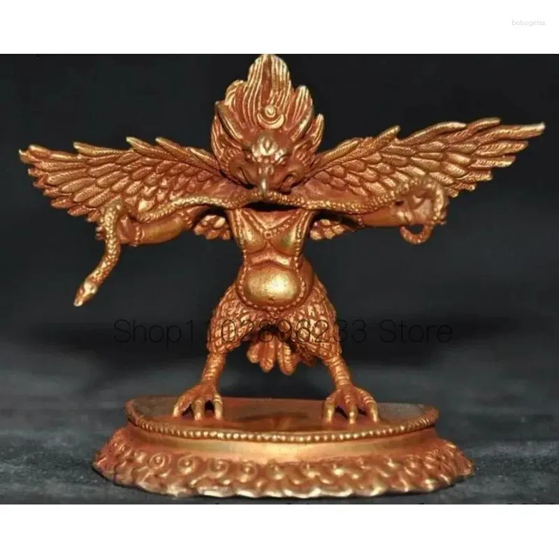Dekorativa figurer Tibet Buddhism Bronze 24k Gold Glilt Winged Garuda Bird God Tantra Buddha Statue