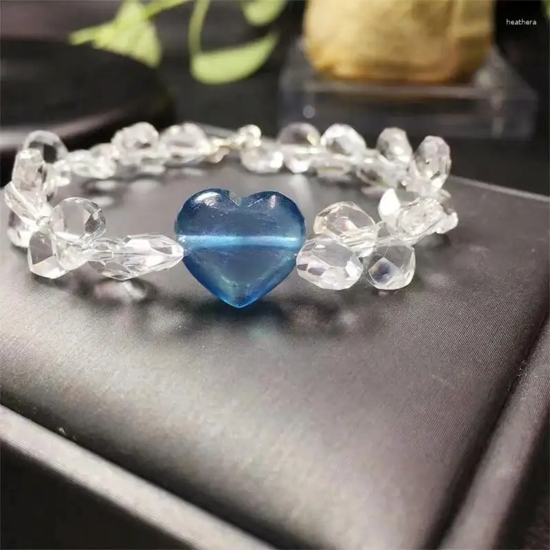 ارتباط أساور S925 Natural Aquamarine Heart Clear Quartz Seardrop Bracelet Men Women Charm Flash Baresles Higine Jewelry Gifts