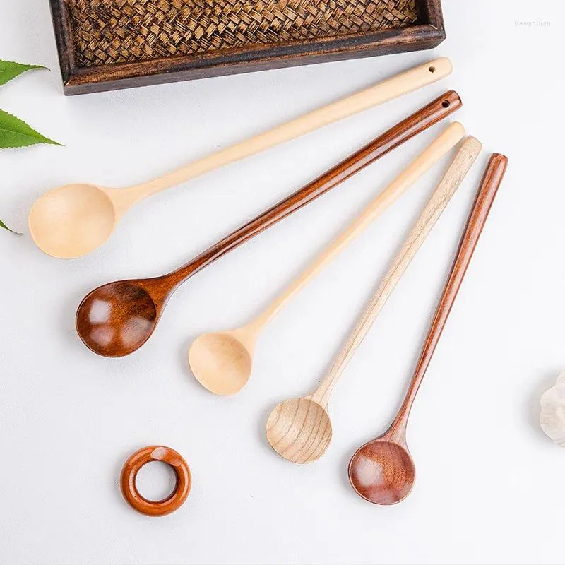 Spoons Japanese Creative Cooking Wooden Spoon Extended 33 Round Mouth Household Kitchenware Whisk Stirring