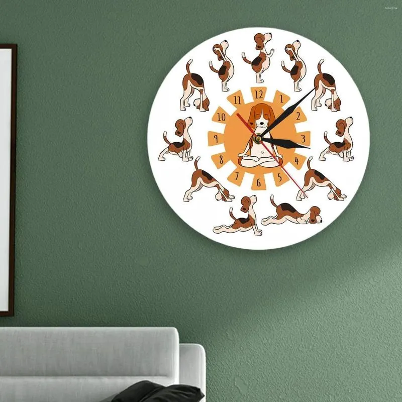 Zegary ścienne kreskówkowe pies robiący pozycję jogi 12 cali do życia w celu czytania środowiska spania i pracy dekoracja zabawna