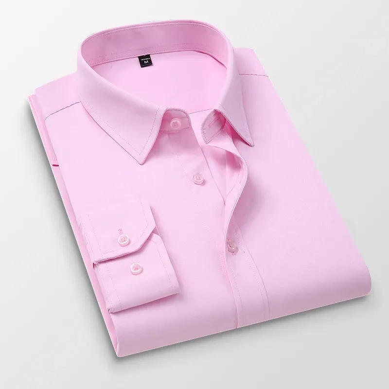 Tfetters Pink Shirt Men Spring Autumn Mens Long Sleeve Business Shirt Polyester Slim Form Formal Dress Shirts For Men Clothing 240318