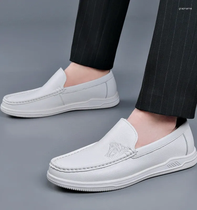 Chaussures décontractées Doudou respirant semelle en cuir souple véritable homme d'affaires peau de vache One Step Kick petit blanc