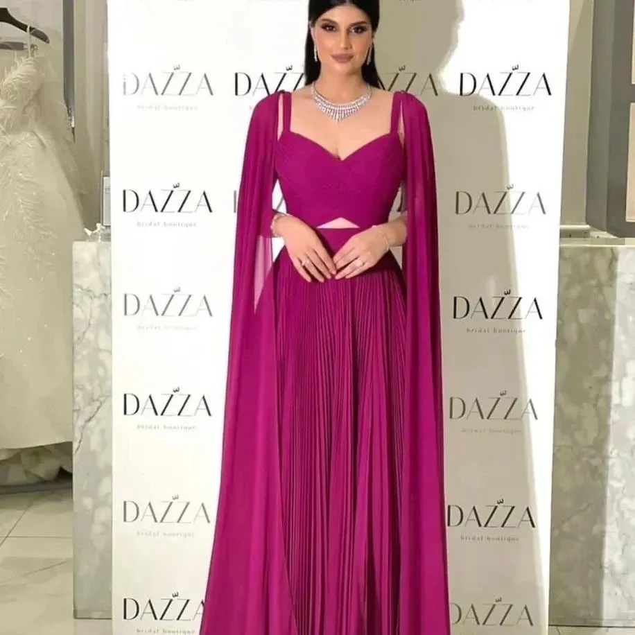 ANGELSBRIDEP Abiti da sera lunghi rosa Abiti da festa in chiffon con scollo a V Piega Abito da donna arabo saudita con mantella 240401