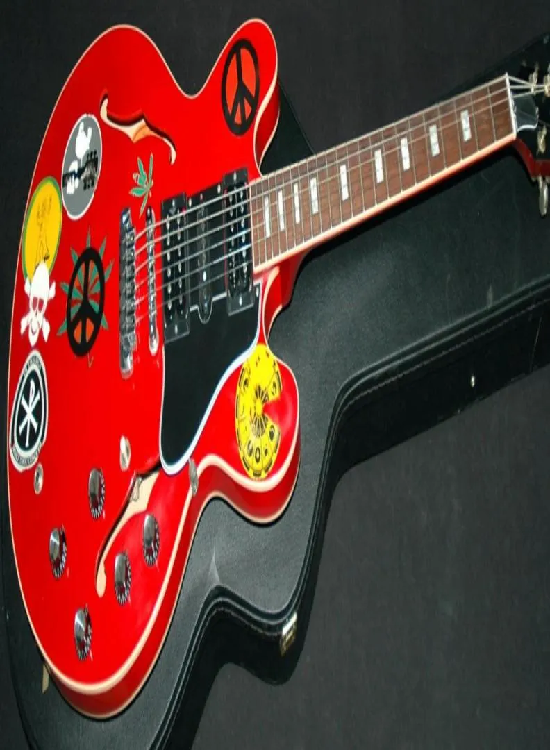 Sklep niestandardowy Alvin Lee Semi Hollow Body Big Red 335 Jazz Electric Guitar Multi Naklejki