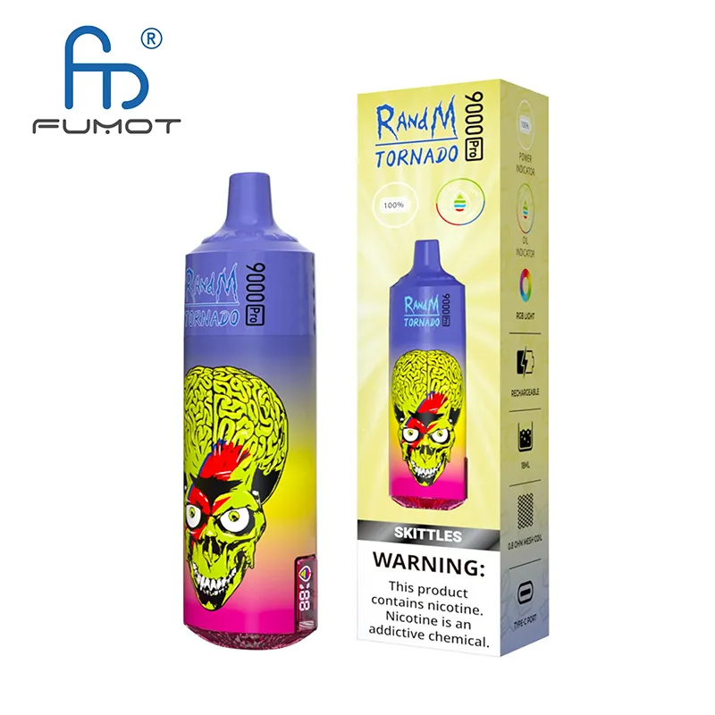 Original RandM Fumot Tornado 9000 Pro Puffs Disposable E Cigarettes Mesh Coil 18ml Pod Battery Rechargeable Electronic 9000 puff Cigs 9K 2% 5% Vape Pen 43 Flavors