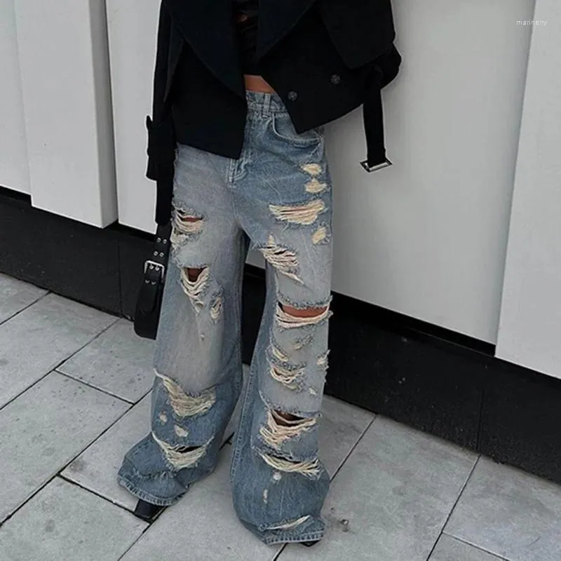 Womens Distressed Jeans: High Waist Baggy Denim, Ripped