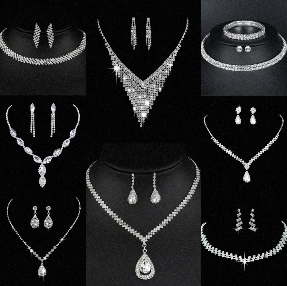 Värdebelt lab diamantsmycken Set Sterling Silver Wedding Halsbandörhängen för kvinnor Bridal Engagement Smyckesgåva 194x#