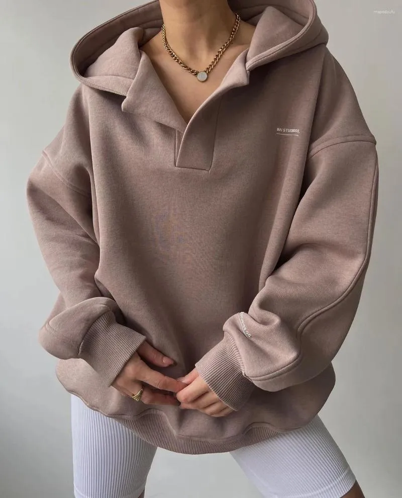 Hoodies النسائي 2024 SPRING HODIIE GRAY HAT LONG SLEEVE V-NECT PLUS VELVET حافظ على ملابس السيدات العصرية العصرية العصرية