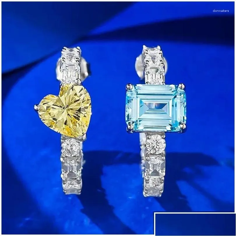 Ohrstecker 925 Silber Europäischer und amerikanischer Stil Heller Kristallkontrast Gelber Diamant Meerblaues Liebespaar Drop Delivery Schmuck Dhldi