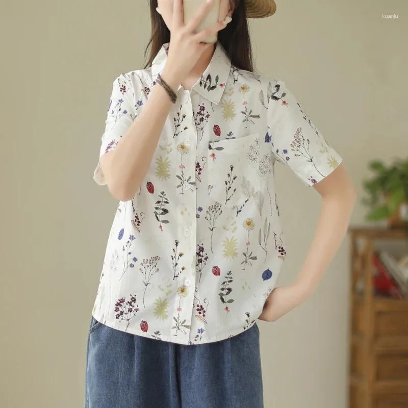 Camicette da donna YCMYUNYAN Camicie stile cinese Abbigliamento da donna Estate 2024 Magliette larghe a maniche corte Stampa Vintage