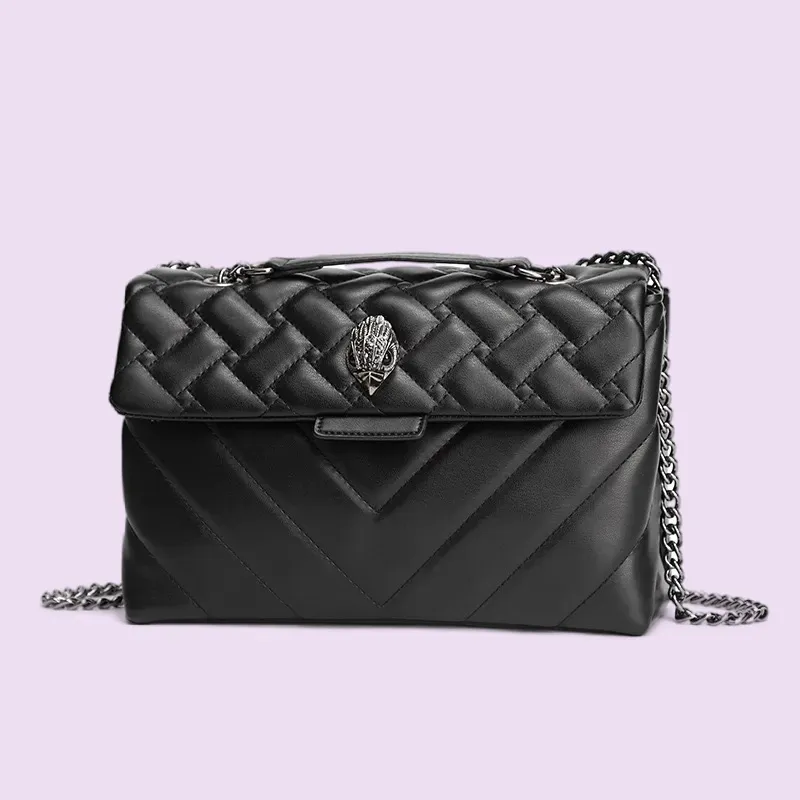 Sac de créateur de femmes noir Excellent cuir Kurt Kurt Geiger Silver Eagle Metal Metal Fap Chain Clutch Clutch Color Couleur lisse Bonne capacité Bumbags Facultatif XB155 C4