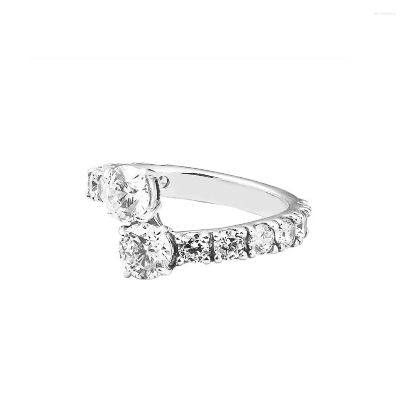 Anillos de racimo 925 anillo de dedo de plata esterlina brillante banda superpuesta para mujeres boda joyería original bague femme
