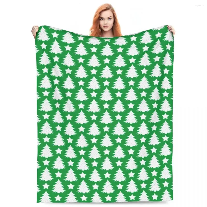 Couvertures Fantaisie Arbre De Noël Flanelle Couverture Étoile Vert Blanc Doux Chaud Jeter Pour Canapé Lit Couvre-lit Canapé Couverture