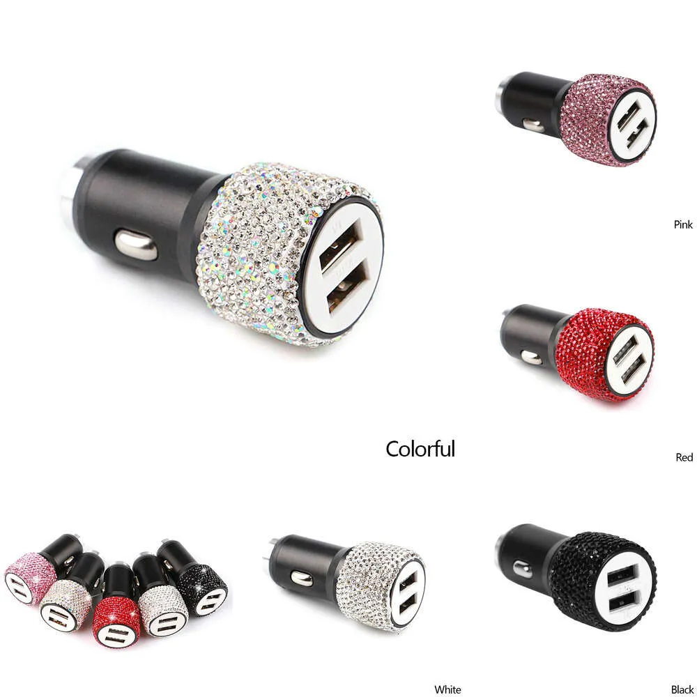 2024 Chargeur de voiture USB Bling 5V 2.1A Adaptateur rapide à double port 4 couleurs Style de voiture ACCESSOIRES DE VOITURE DIAMON