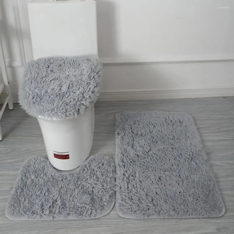 Tapis de bain Ensembles de tapis de salle de bain 3 pièces Tapis rouge vin pour tapis absorbant l'eau Couverture de couvercle de toilette de douche de sol